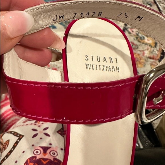 STUART WEITZMAN RED PATENT LEATHER WEDGE ANKLE STRAP SANDAL SHOES 7.5 - Picture 7 of 11